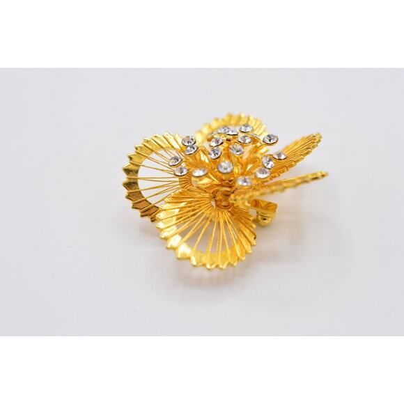 Monet Vintage Flower Pin Brooch Rhinestone Crystal Gold Spinneret Signed Bin5A - Picture 7 of 11